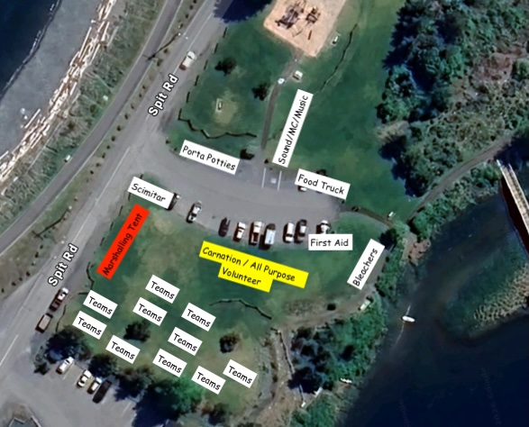 Race the River site map Race the River 2026 site map of Dick Murphy Park on the Tyee Spit